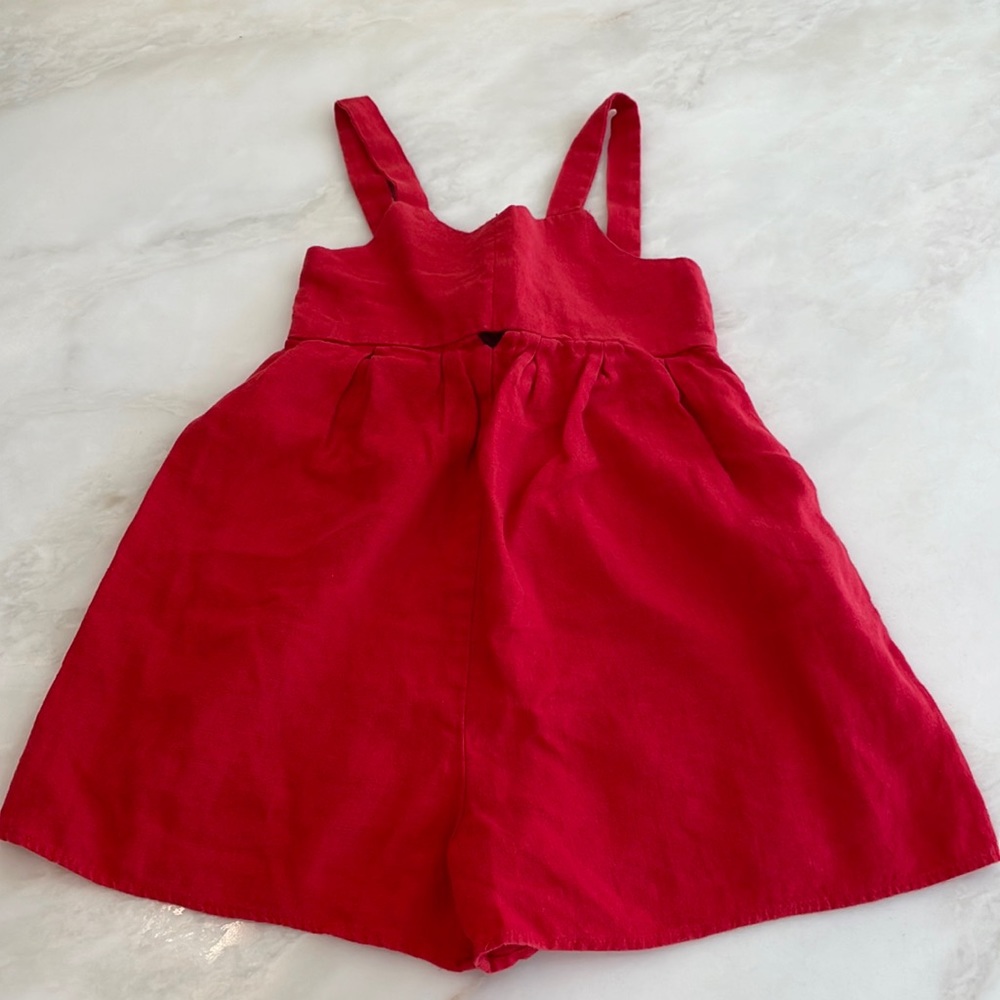 Zara Girls Red Linen Strappy Short Romper With Cutouts-Size 9